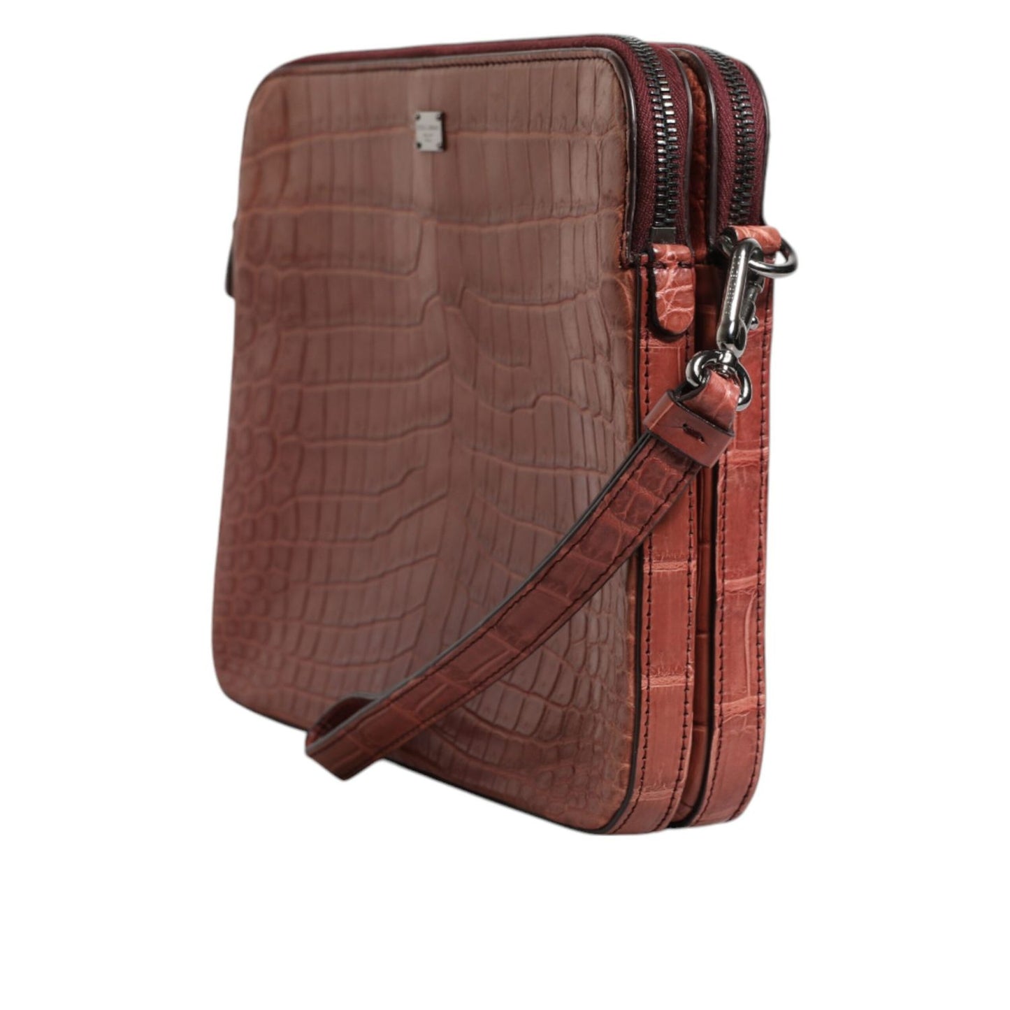 Dolce & Gabbana Bordeaux Croc Leather Logo Plaque Men Briefcase Bag