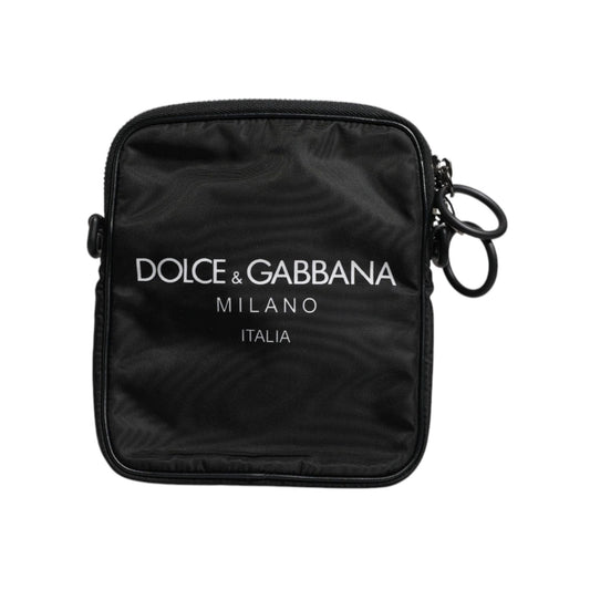 Dolce & Gabbana Black Logo Print Scuba Crossbody Shoulder Bag