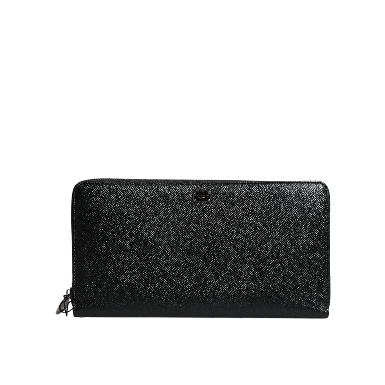 Dolce & Gabbana Black Calfskin Leather Logo Zip Around Continental Wallet