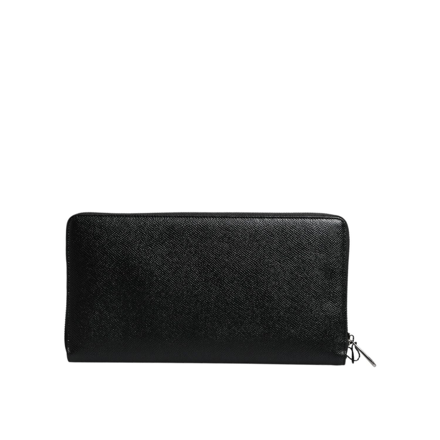 Dolce & Gabbana Black Calfskin Leather Logo Zip Around Continental Wallet