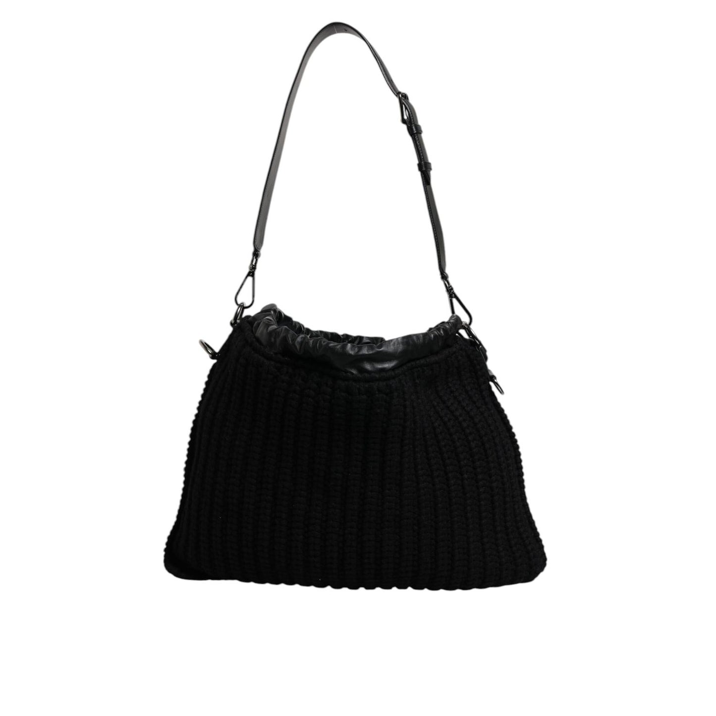 Dolce & Gabbana Black Cashmere Knitted Leather Shoulder Bag