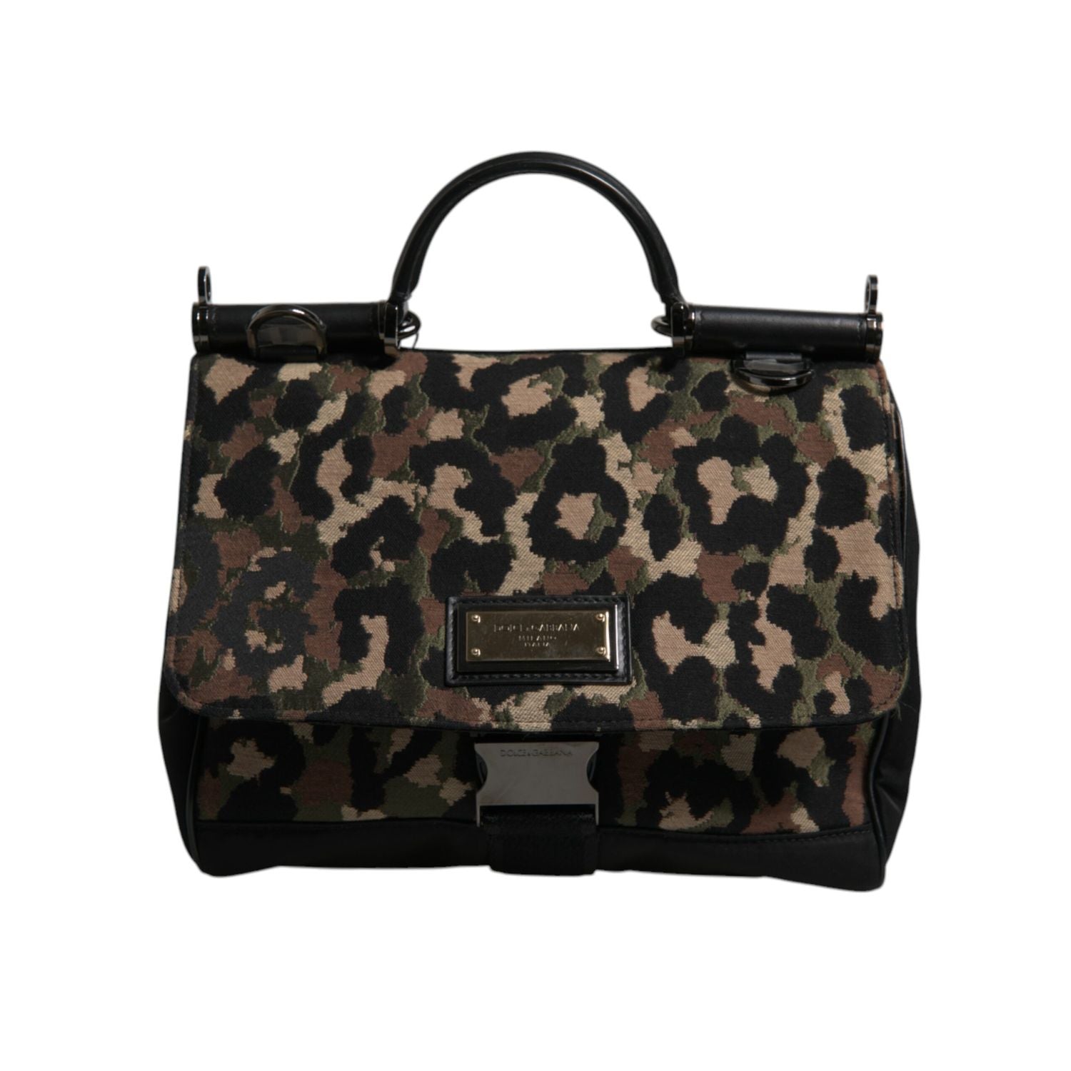 Dolce & Gabbana Brown Leopard Print Lacquard Nylon Sicily Tote Bag