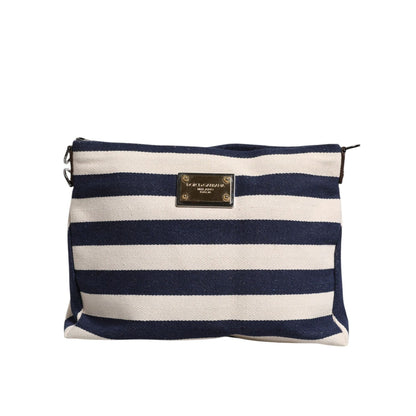 Dolce & Gabbana Blue White Stripes Logo Plaque Tote Bag