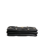 Dolce & Gabbana Black Leather Crystal Embellished Logo Shoulder Bag