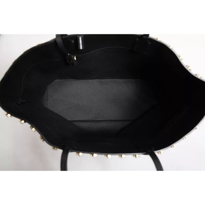 Dolce & Gabbana Black Crystal Leather Shopping Women Tote Bag