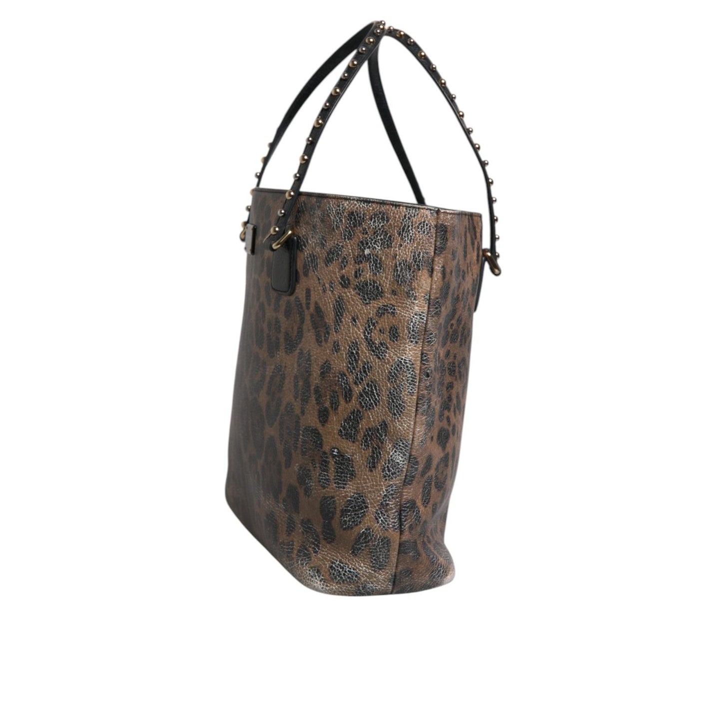 Dolce & Gabbana Brown Black Calfskin Leopard Print Shoulder Tote Bag