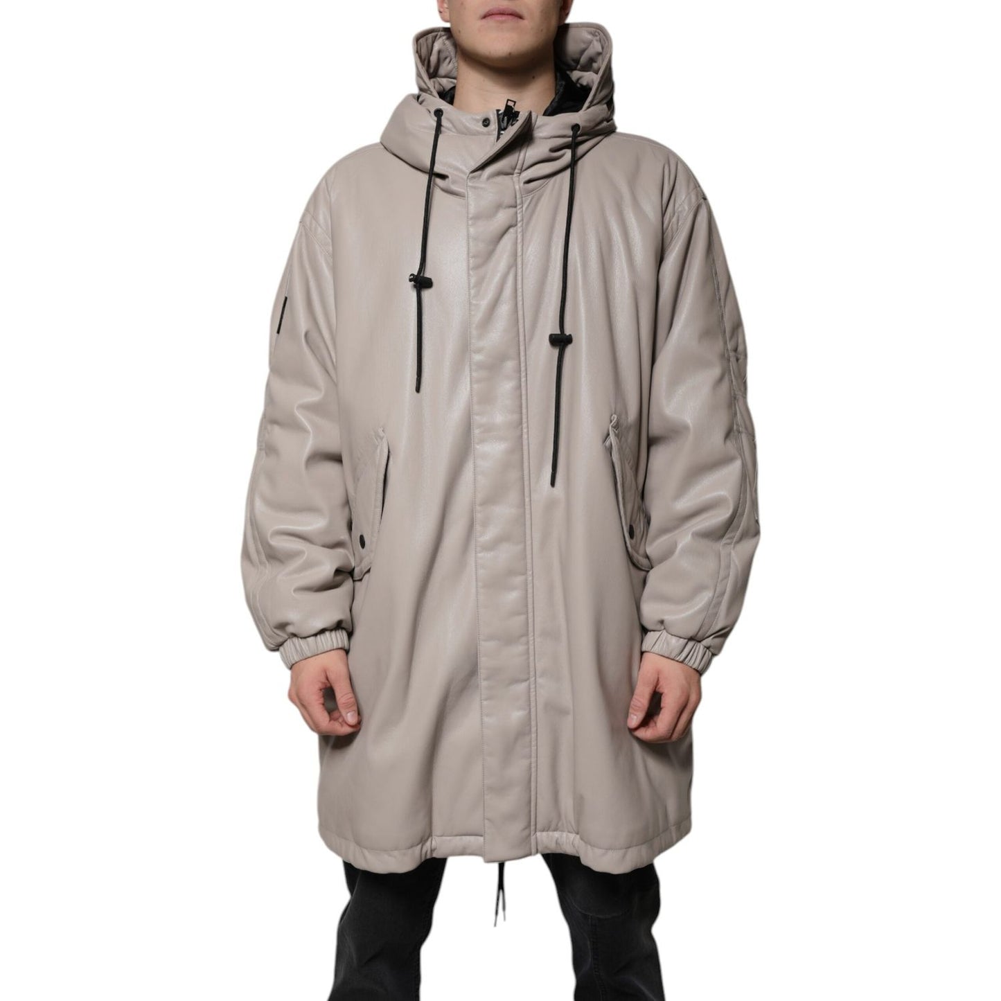 MSGM Beige Full Zip Hooded Long Sleeves Casual Coat Jacket JKT41206-48