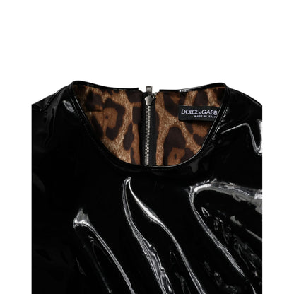 Dolce & Gabbana Black Patent Leather Puff Sleeves Mini Dress