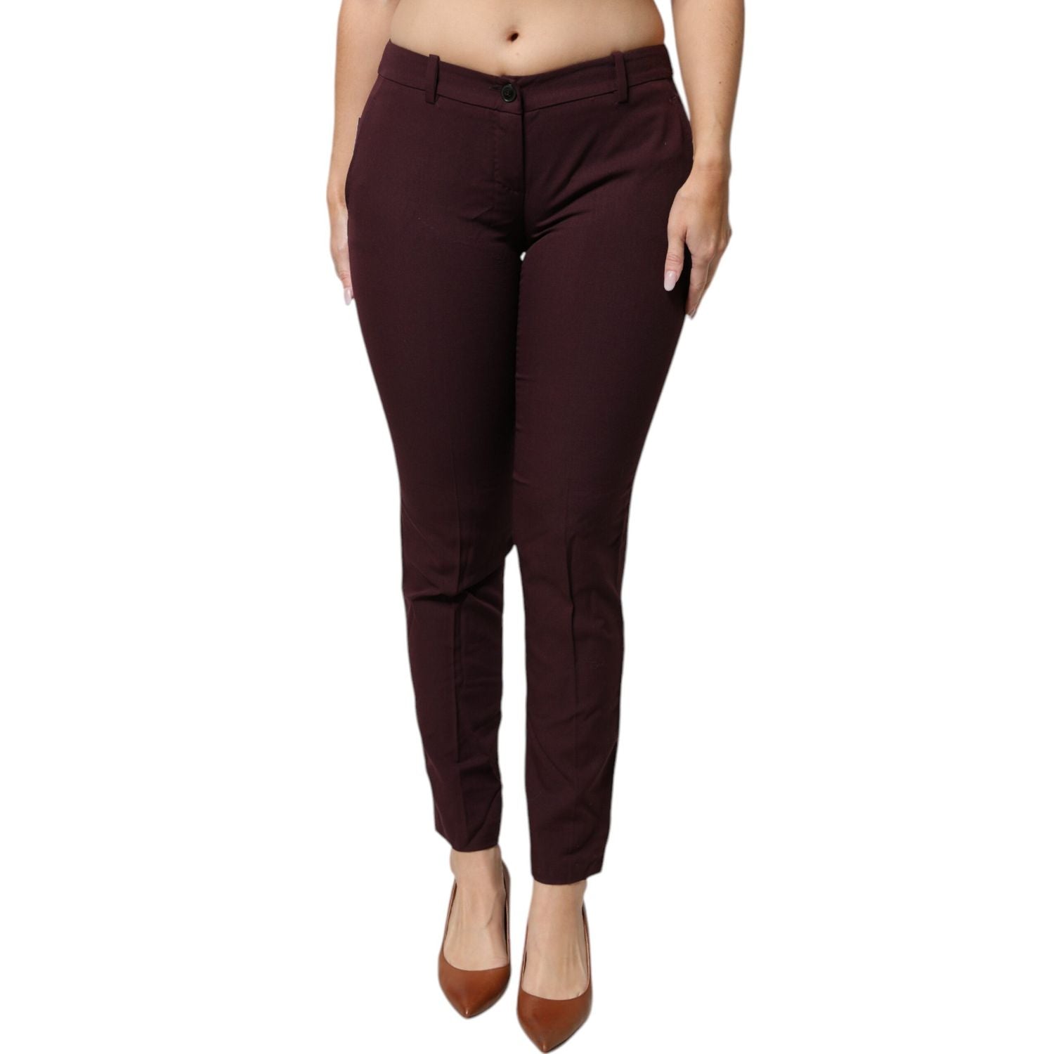 Aniye By Maroon Mid Waist Tapered Skinny Dress Pants