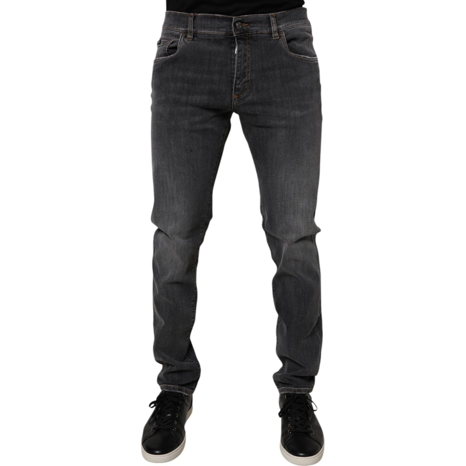 Dolce & Gabbana Dark Gray Washed Cotton Slim Fit Denim Jeans