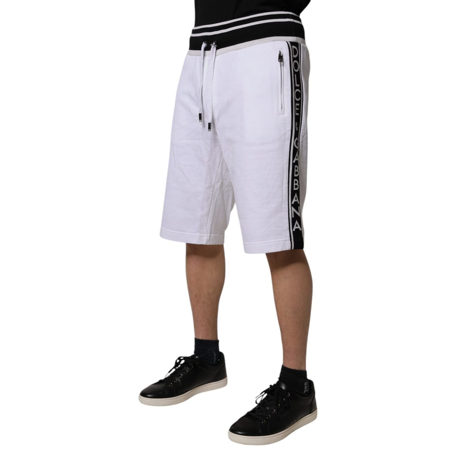 Dolce & Gabbana White Stripe Cotton DG King Bermuda Shorts