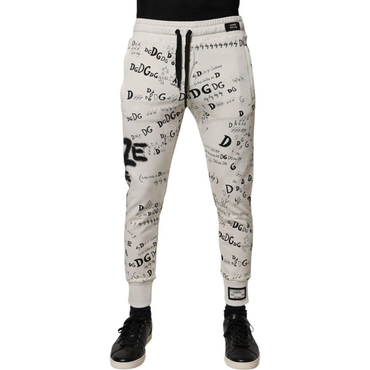 Dolce & Gabbana White Printed Cotton Jogger Sweatpants Pants