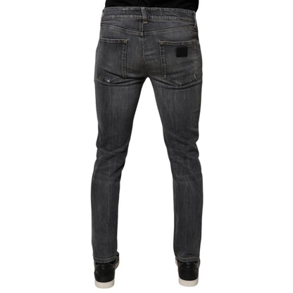 Dolce & Gabbana Dark Gray Washed Cotton Skinny Men Denim Jeans