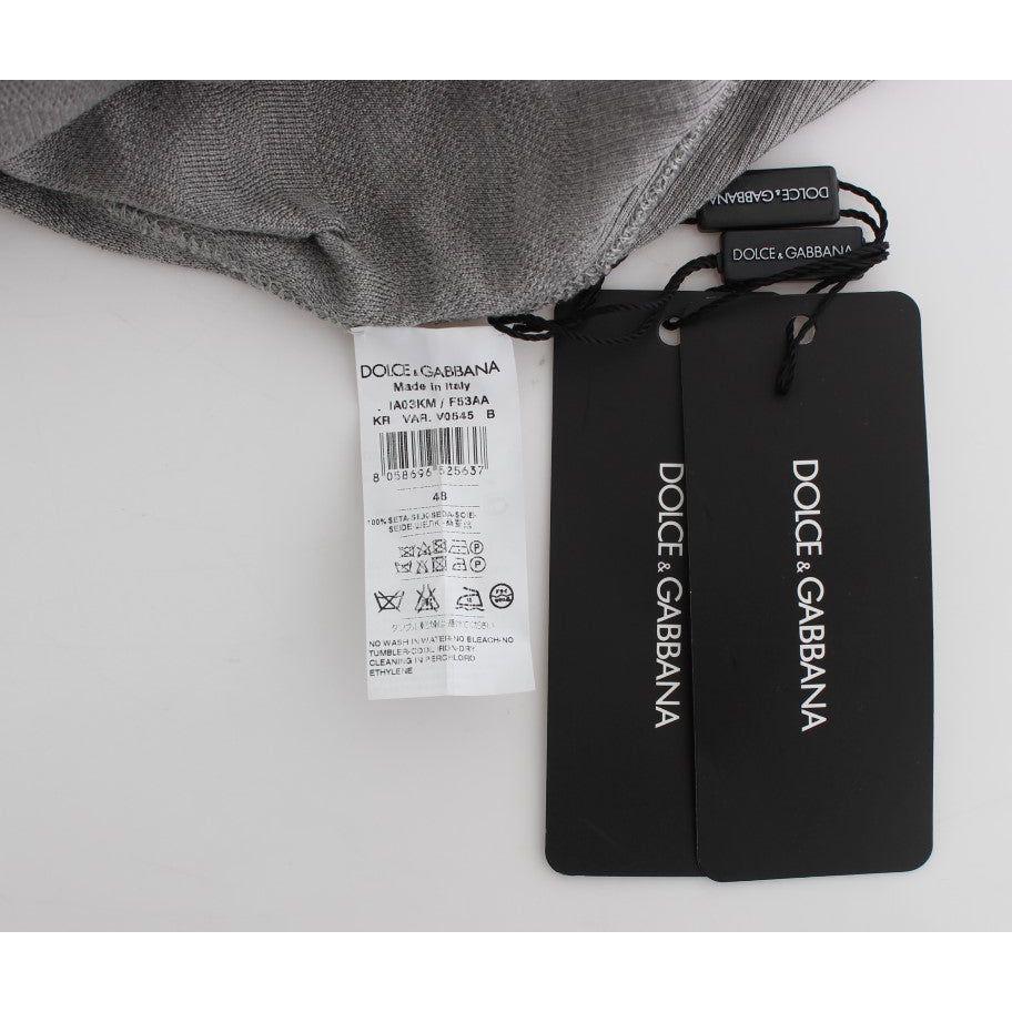 优雅灰色丝绸圆领套衫