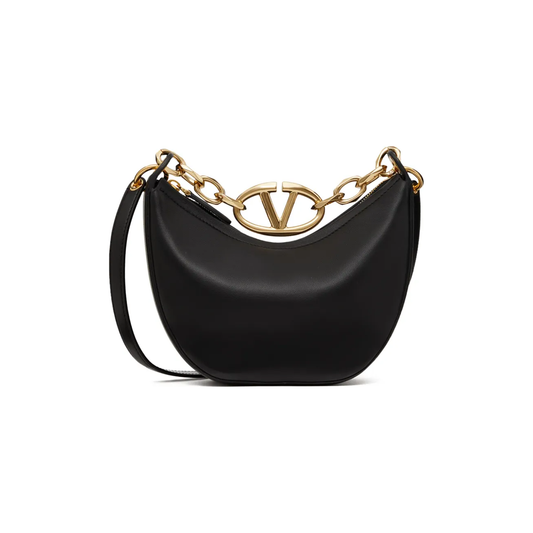 Valentino Garavani Black Leather Mini Hobo Vlogo Shoulder Bag