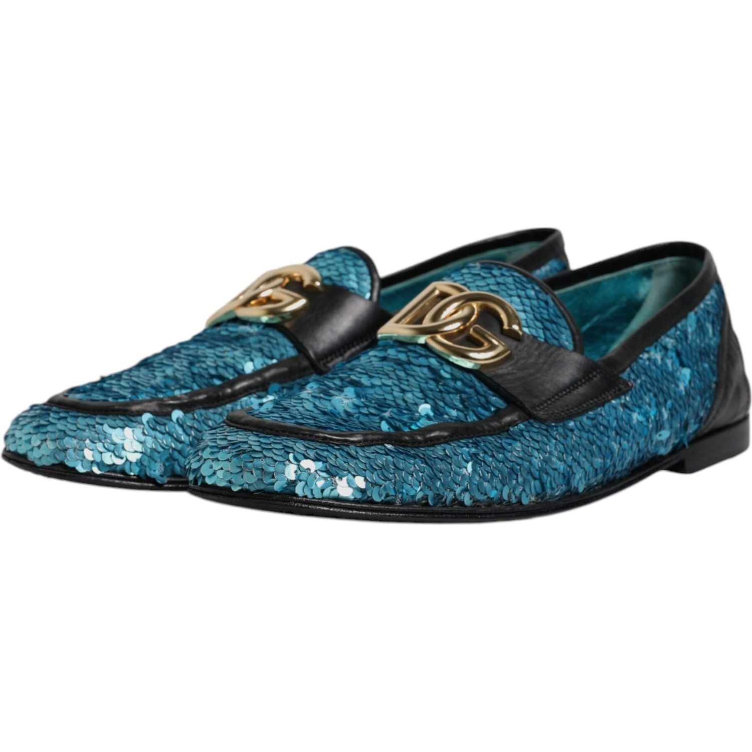 Dolce & Gabbana Blue Sequined Loafers Formal Dress Shoes