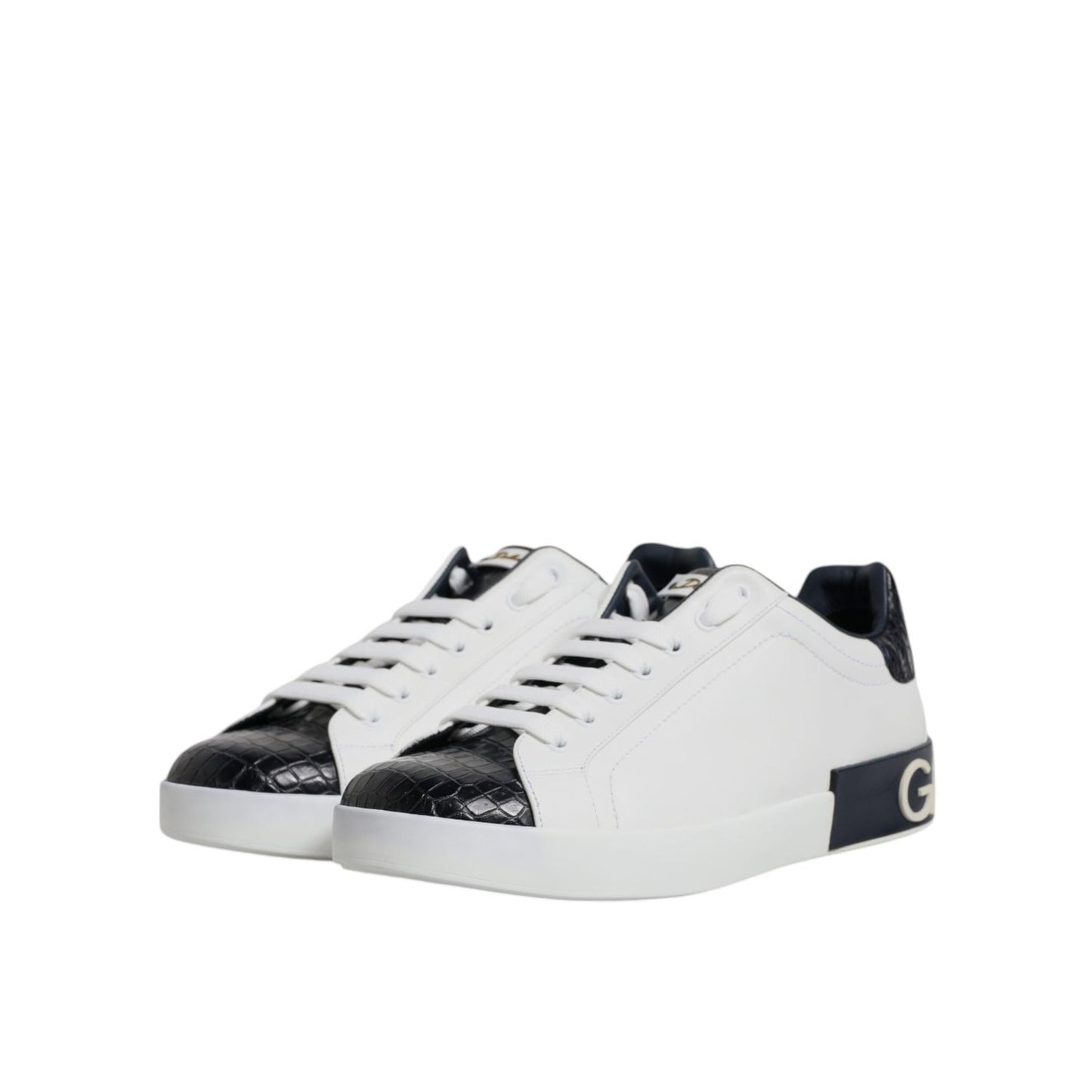 Dolce & Gabbana White Black Leather Portofino Sneaker Shoes