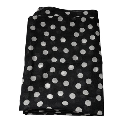 Dolce & Gabbana Black White Polka Dots Fringes Wrap Scarf