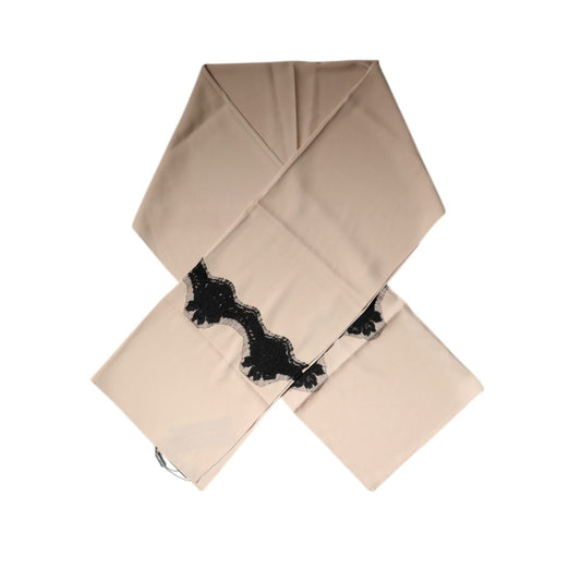 Dolce & Gabbana Beige Floral Lace Trim Silk Neck Wrap Scarf