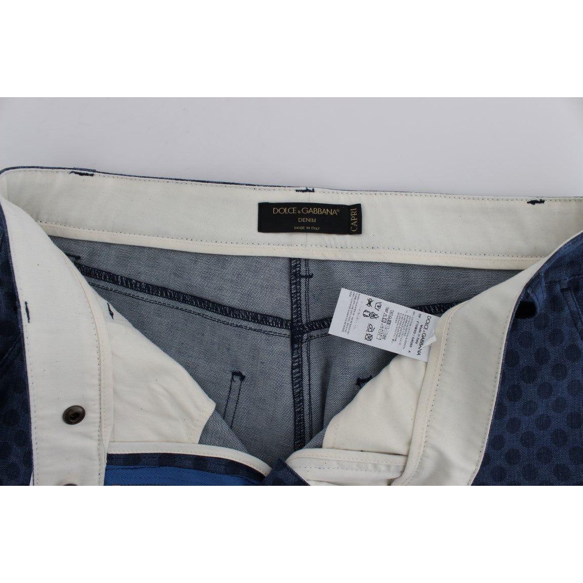 波点弹力七分牛仔裤