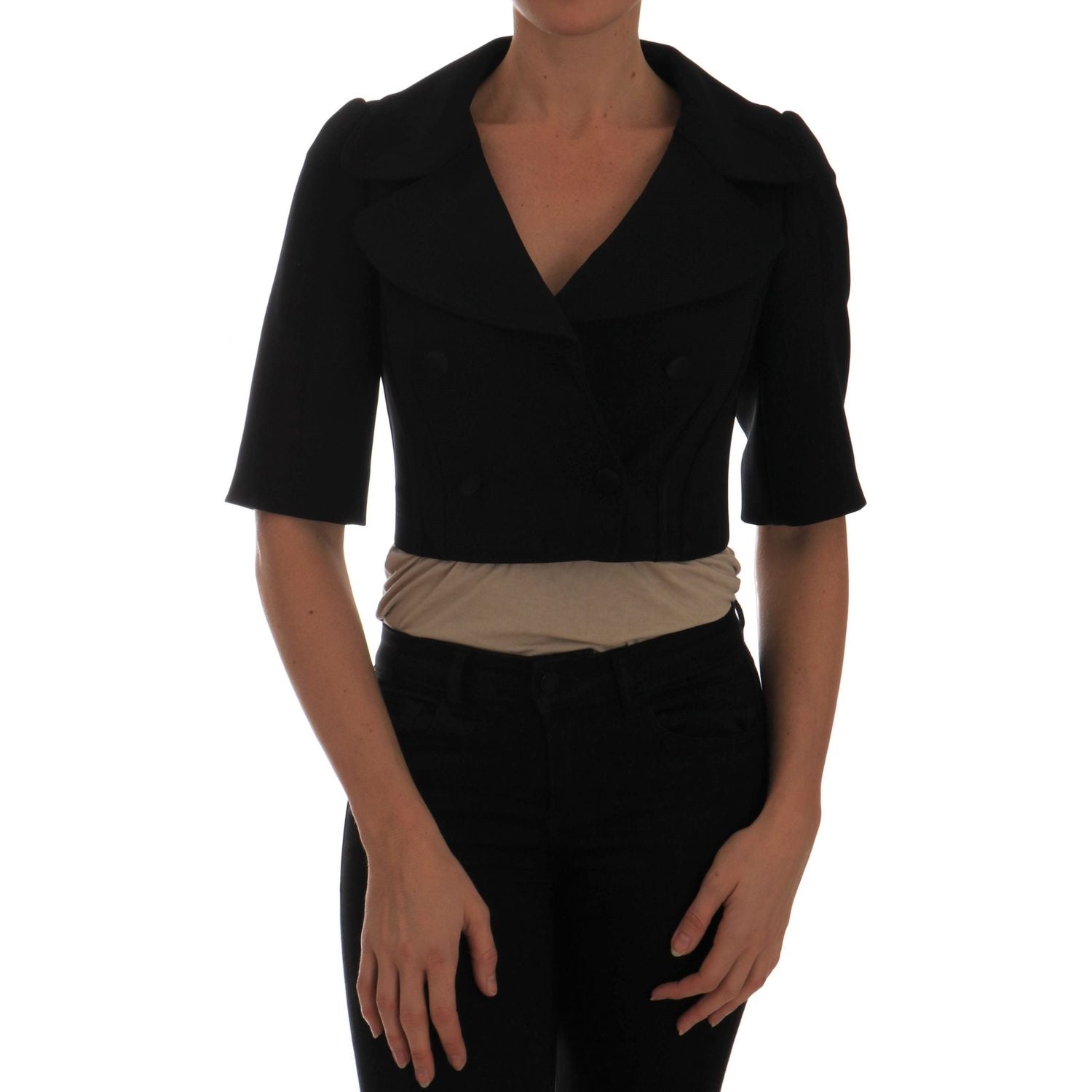 时尚黑色短款双排扣西装外套