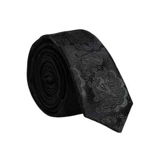 Dolce & Gabbana Dark Green Floral Silk Adjustable Necktie Tie