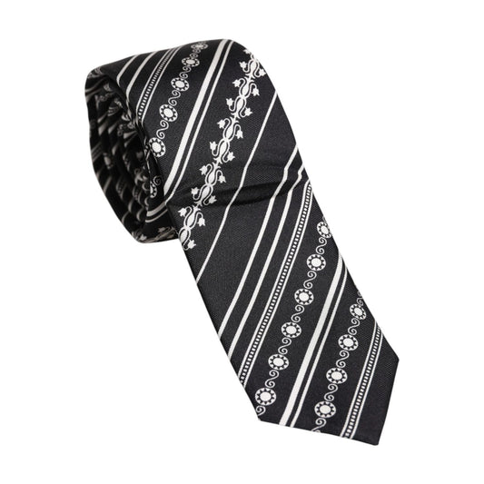 Dolce & Gabbana Black White Stripes Silk Adjustable Necktie Tie KRA3473