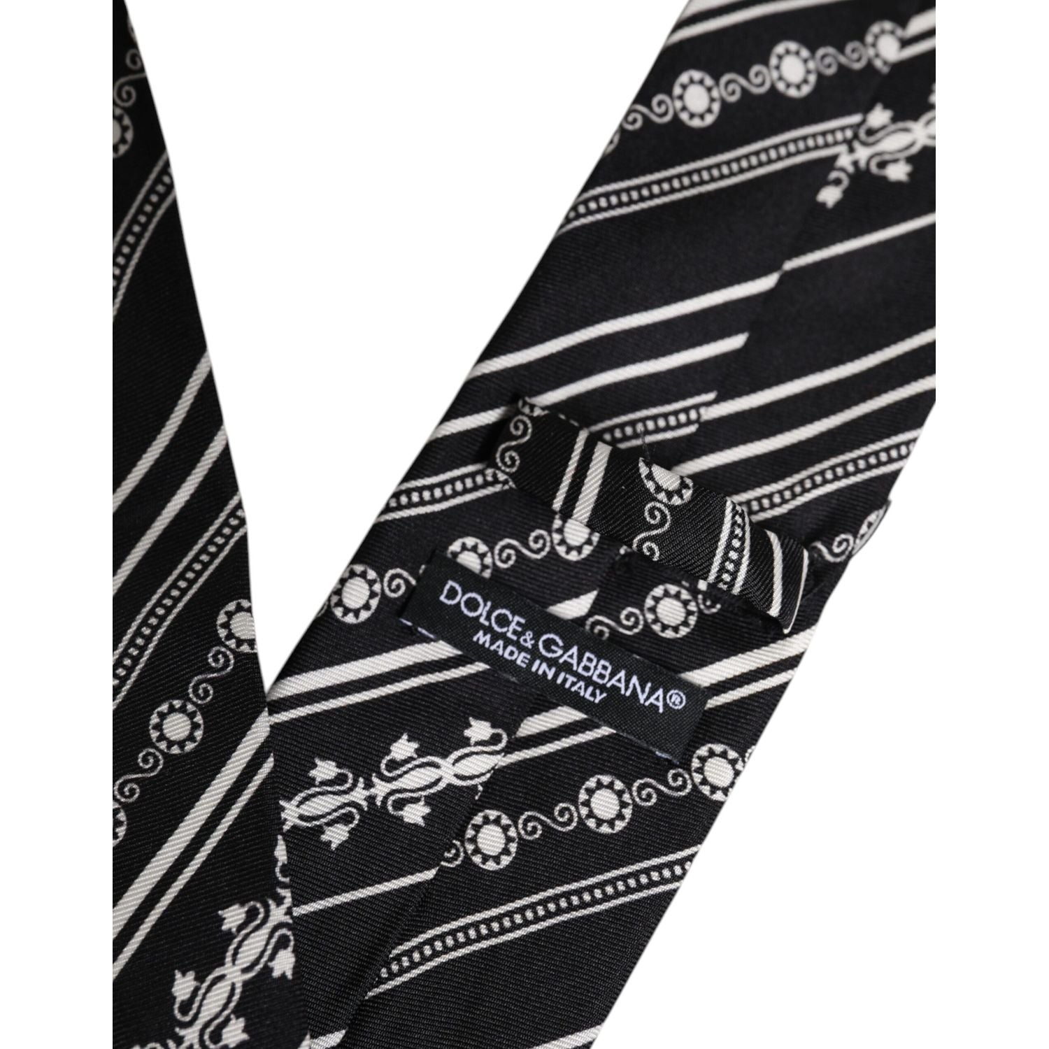 Dolce & Gabbana Black White Stripes Silk Adjustable Necktie Tie