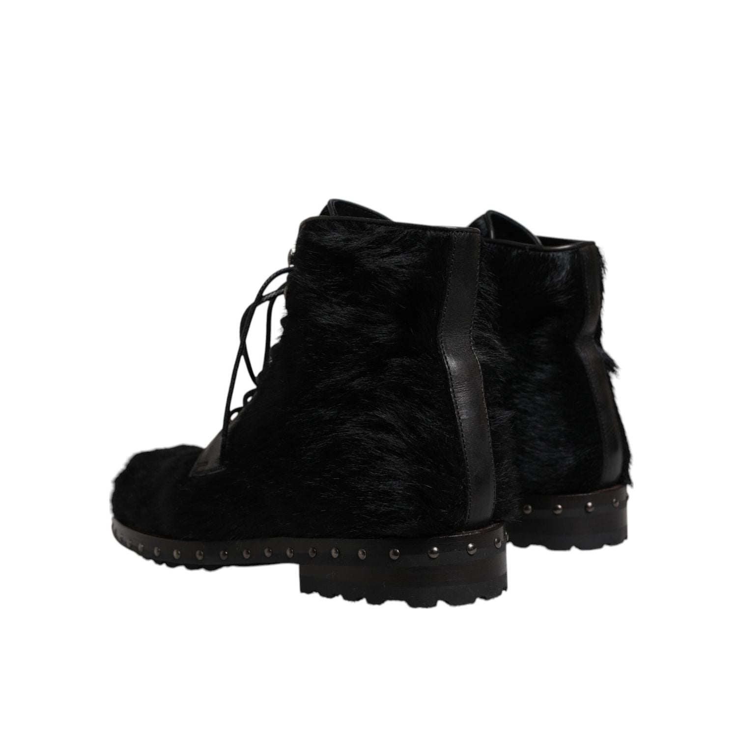 Dolce & Gabbana Black Pony Style Leather Mid Calf Boots Shoes