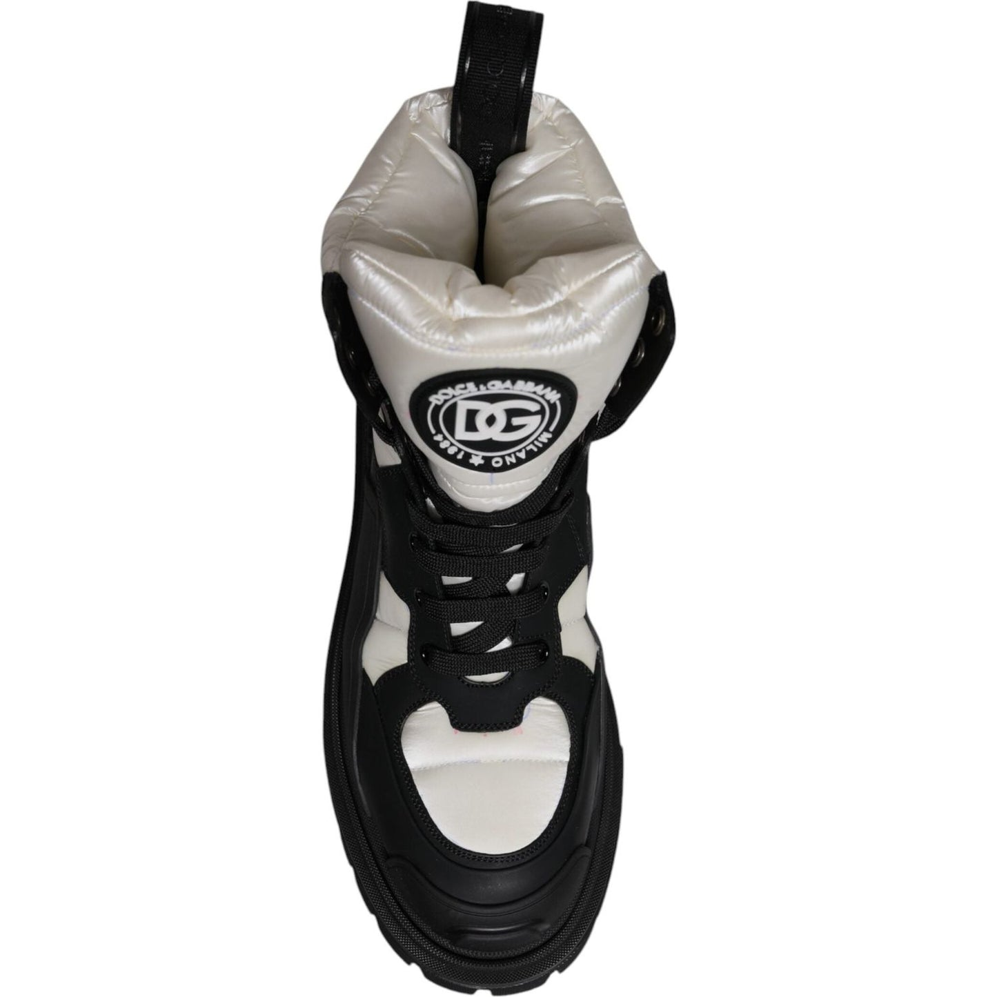 Dolce & Gabbana Black White Padded Mid Calf Lace Up Boots Shoes