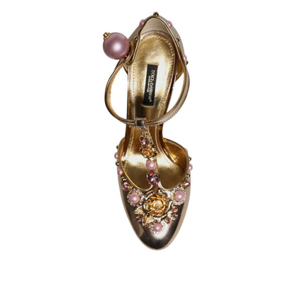 Dolce & Gabbana Gold Embellished Vally Heels Sandals Shoes