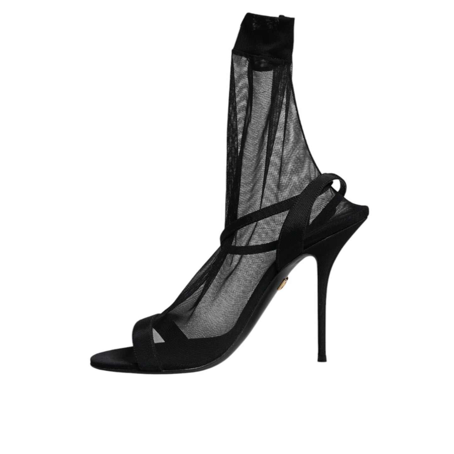 Dolce & Gabbana Black Tulle Stretch Heels Sandals Shoes