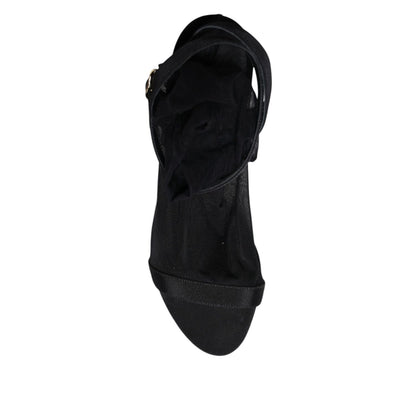 Dolce & Gabbana Black Tulle Stretch Heels Sandals Shoes
