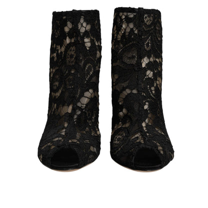 Dolce & Gabbana Black Floral Lace Heels Ankle Boots Shoes