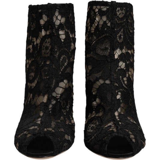 Dolce & Gabbana Black Floral Lace Heels Ankle Boots Shoes