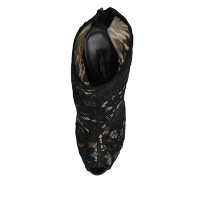 Dolce & Gabbana Black Floral Lace Heels Ankle Boots Shoes