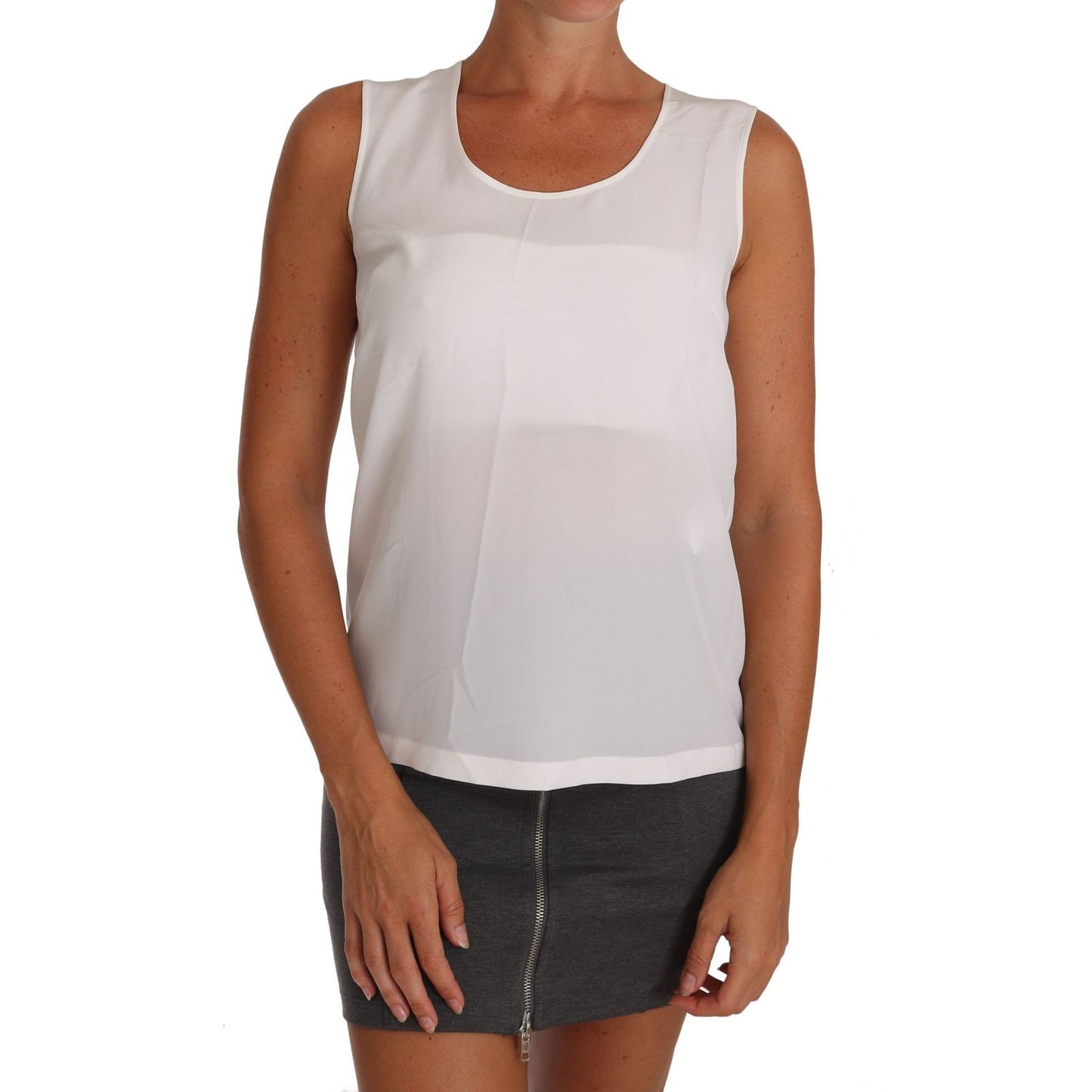Dolce & Gabbana White Silk A-line Sleeveless Blouse T-Shirt Top