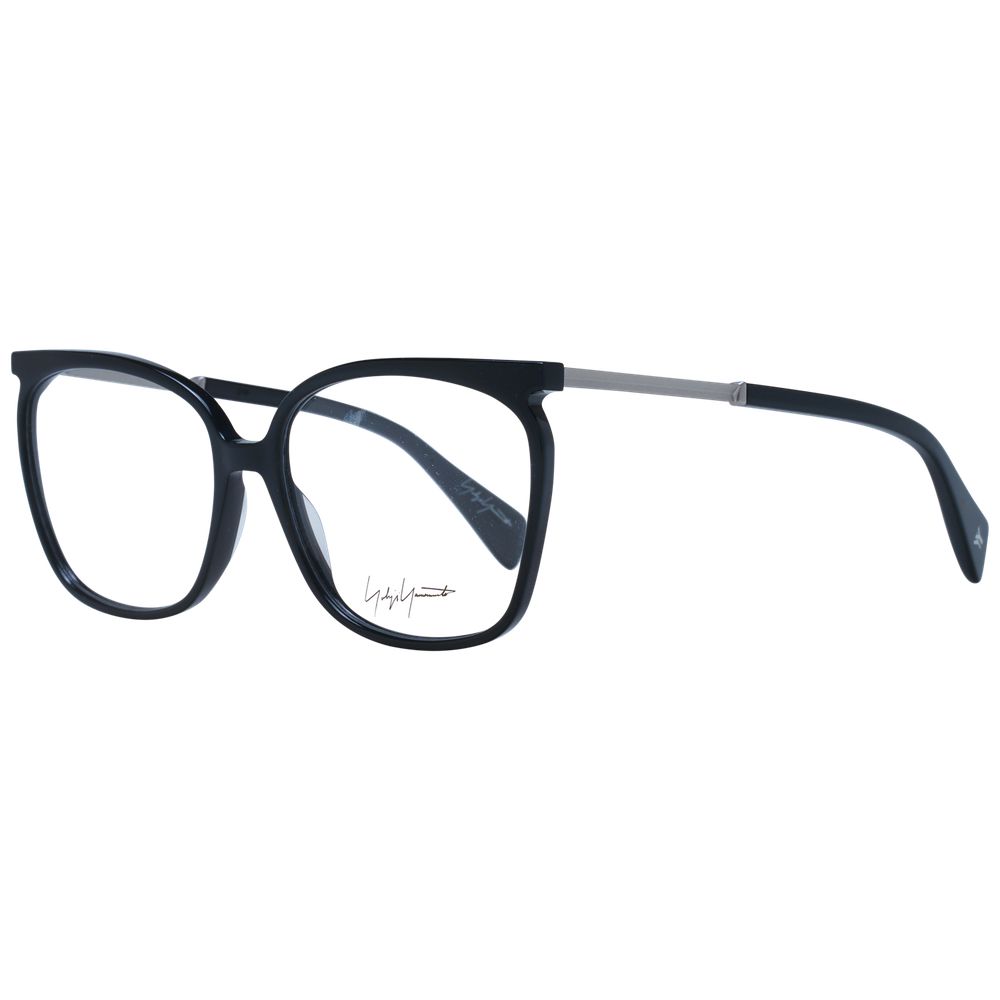 Yohji Yamamoto Black Women Glasses Frame in acetate, square full-rim design, 58-16-145, with demo lenses.
