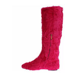 Dolce & Gabbana Pink Lamb Fur Leather Flat Boots Shoes