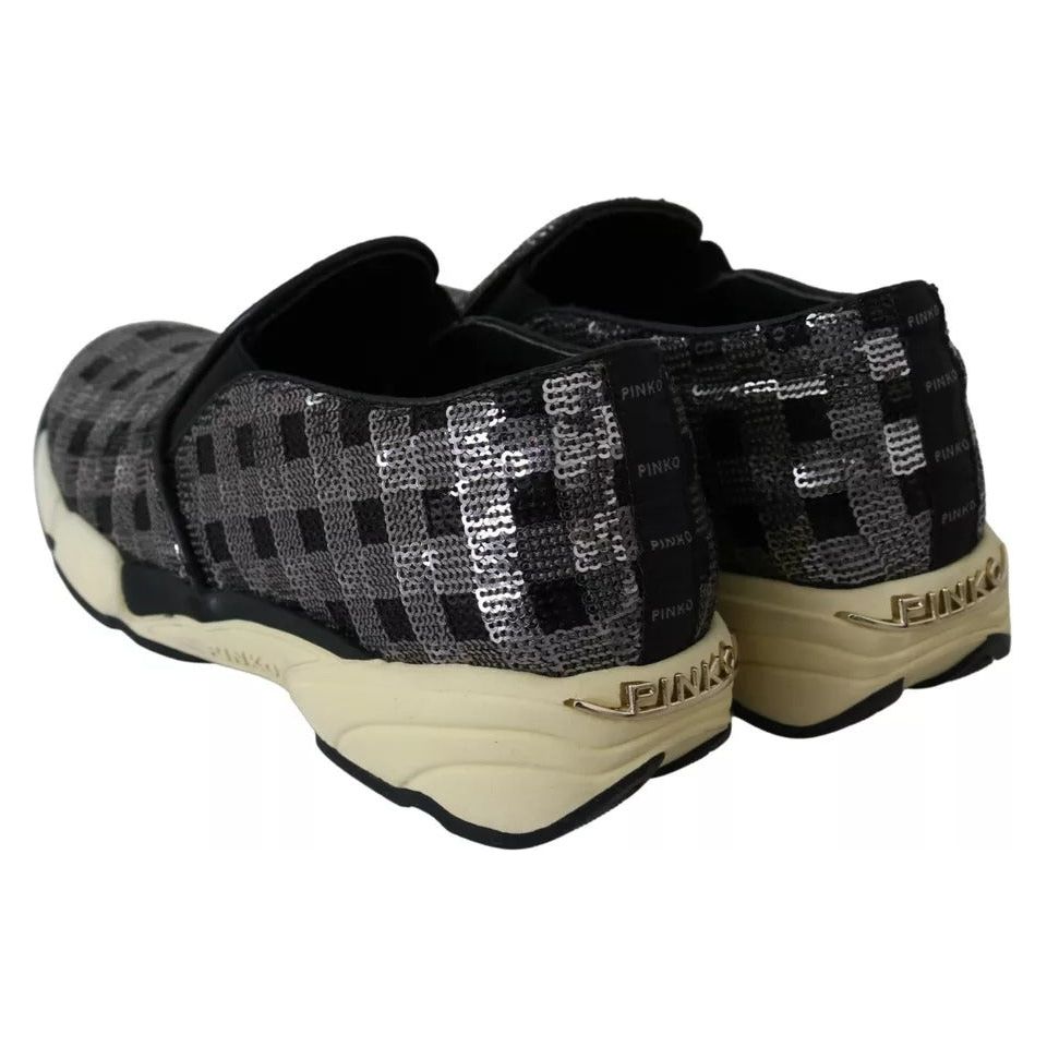PINKO Silver Black Slip-on Sequence Design Sneakers Shoes LA8326-39