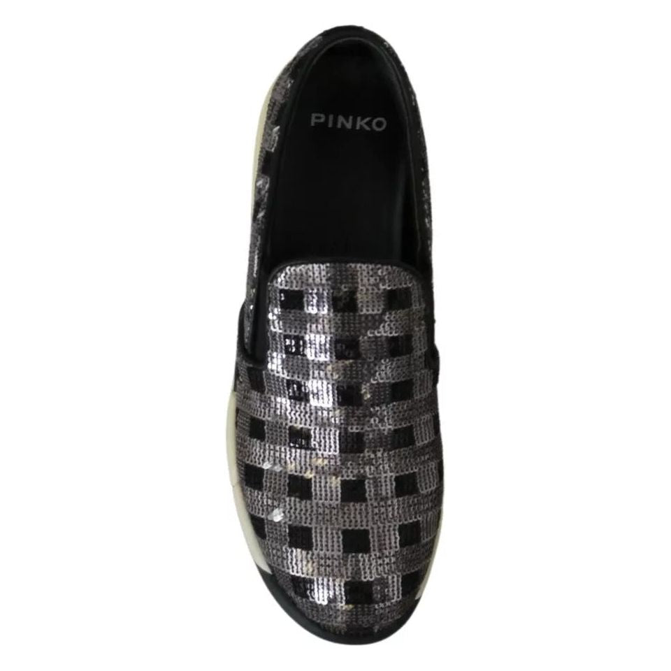 PINKO Silver Black Slip-on Sequence Design Sneakers Shoes LA8326-39