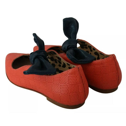 EBARRITO Orange Leather Bow Slip-on Loafers Ballet Flat Shoes