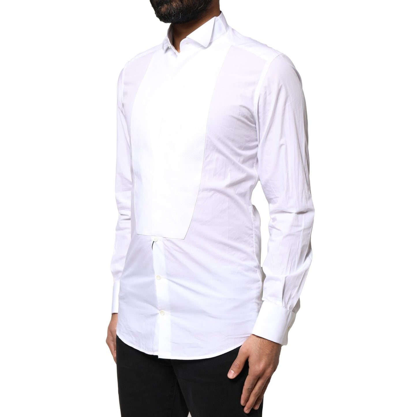 Dolce & Gabbana White GOLD CottonPoplin Bib Formal Dress Shirt
