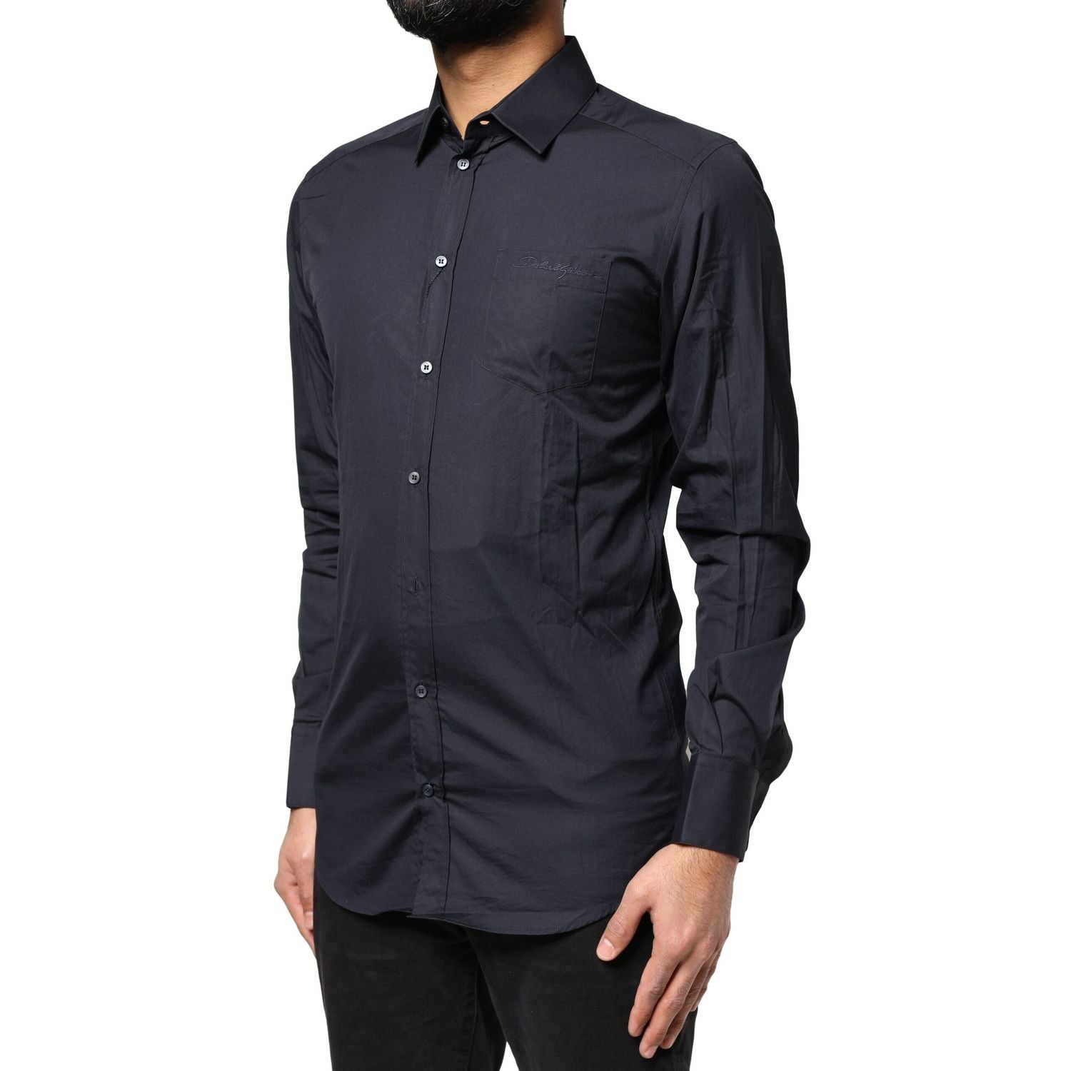 Dolce & Gabbana Dark Blue GOLD Cotton Long Sleeves Dress Shirt