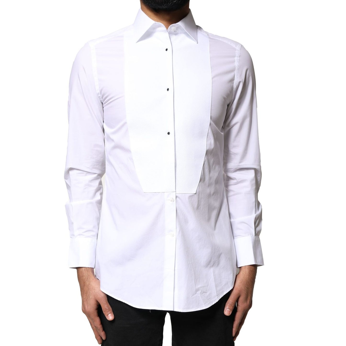 Dolce & Gabbana White Cotton Poplin Bib Formal Dress Shirt