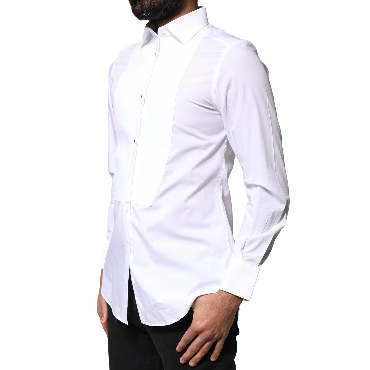 Dolce & Gabbana White Cotton Poplin Bib Formal Dress Shirt