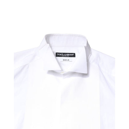 Dolce & Gabbana White GOLD Cotton Poplin Bib Formal Men Dress Shirt