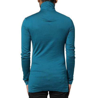 Dolce & Gabbana Blue Cotton Turtleneck Long Sleeves Sweater