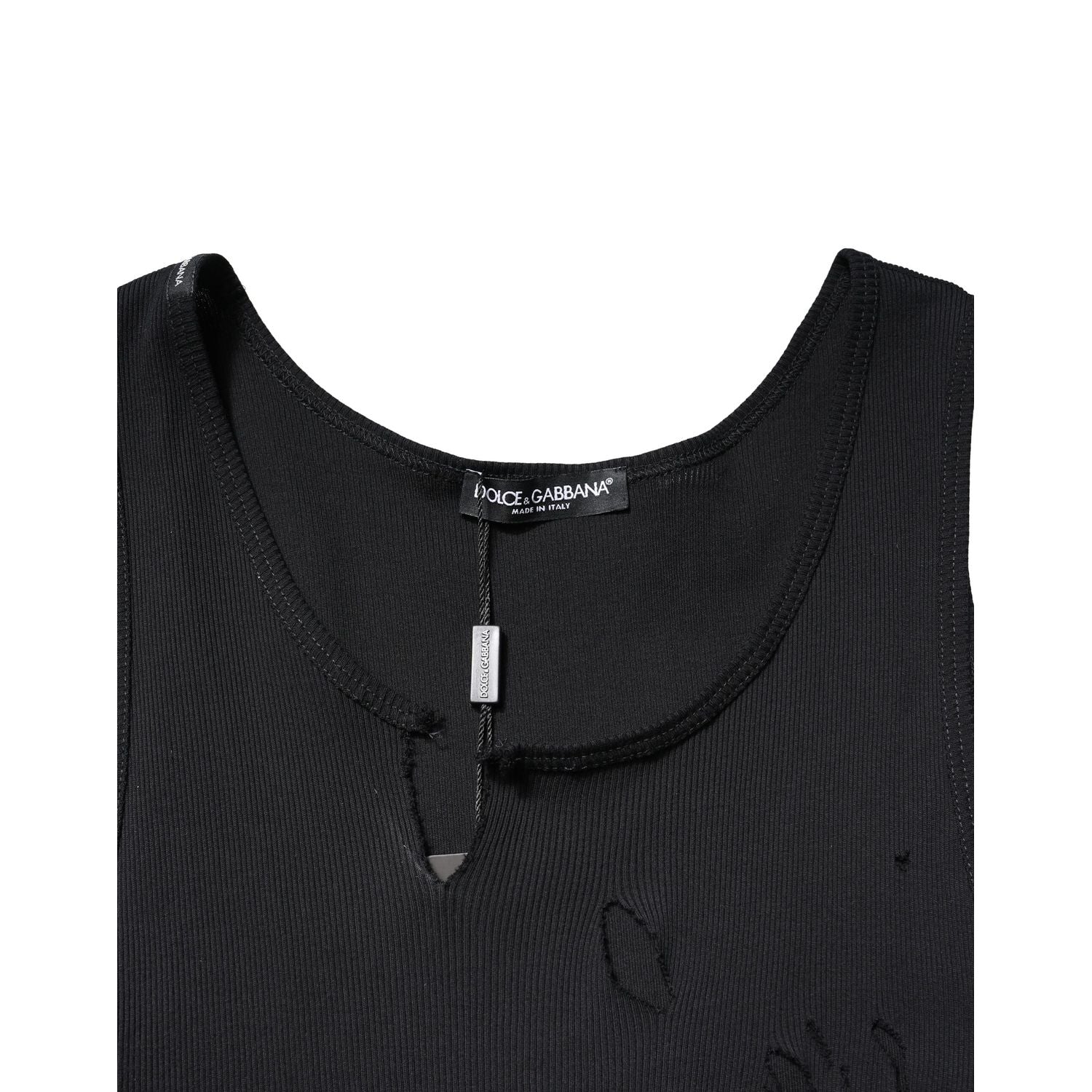 Dolce & Gabbana Black Cotton Rip Style Sleeveless Men Tank T-shirt