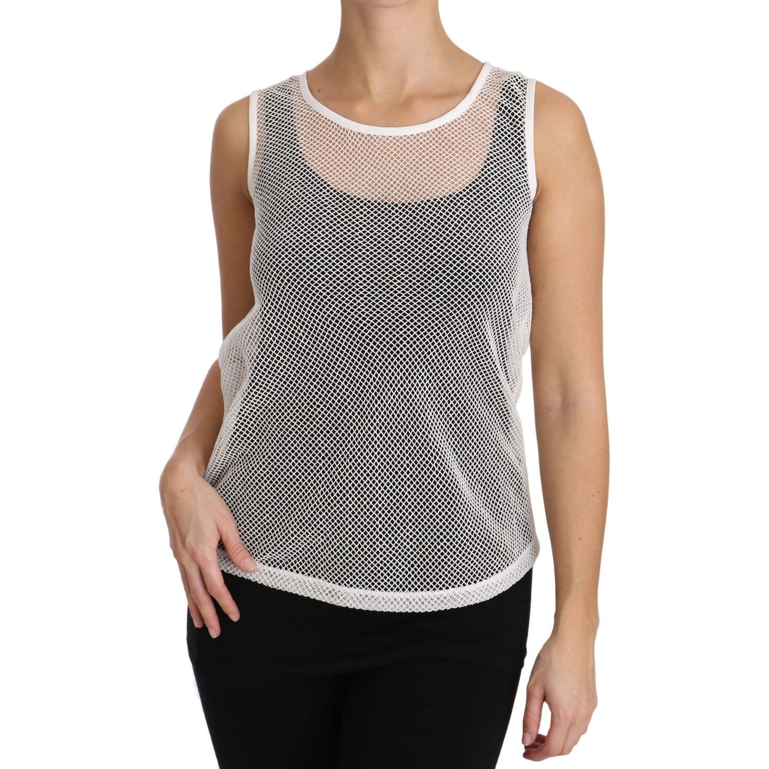 优雅白色透明无袖上衣